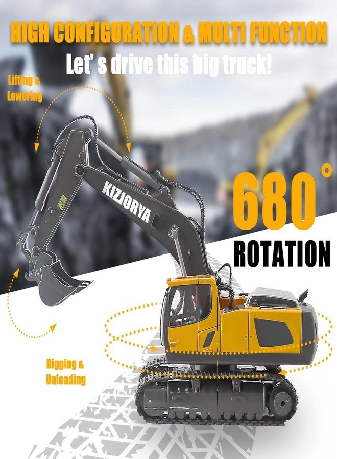 KIZJORYA Remote Control Excavator, Toys for Boys Age 6-12, Rechargeable 11 CH RC Construction Vehicles Truck with Sound Light Metal Shovel, Birthday for Kids 7 8 9 10+ Year Old(2.4 GHz) - Image 3